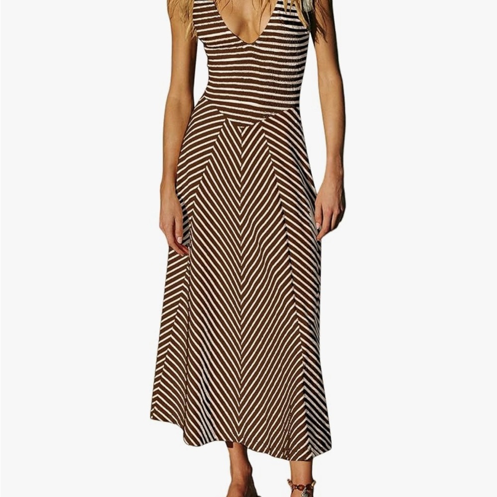 Striped Brown and White Maxi Dress